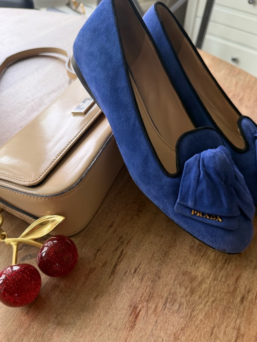 Prada blue suede bow ballerina moccasins flats 7 - Picture 5 of 5